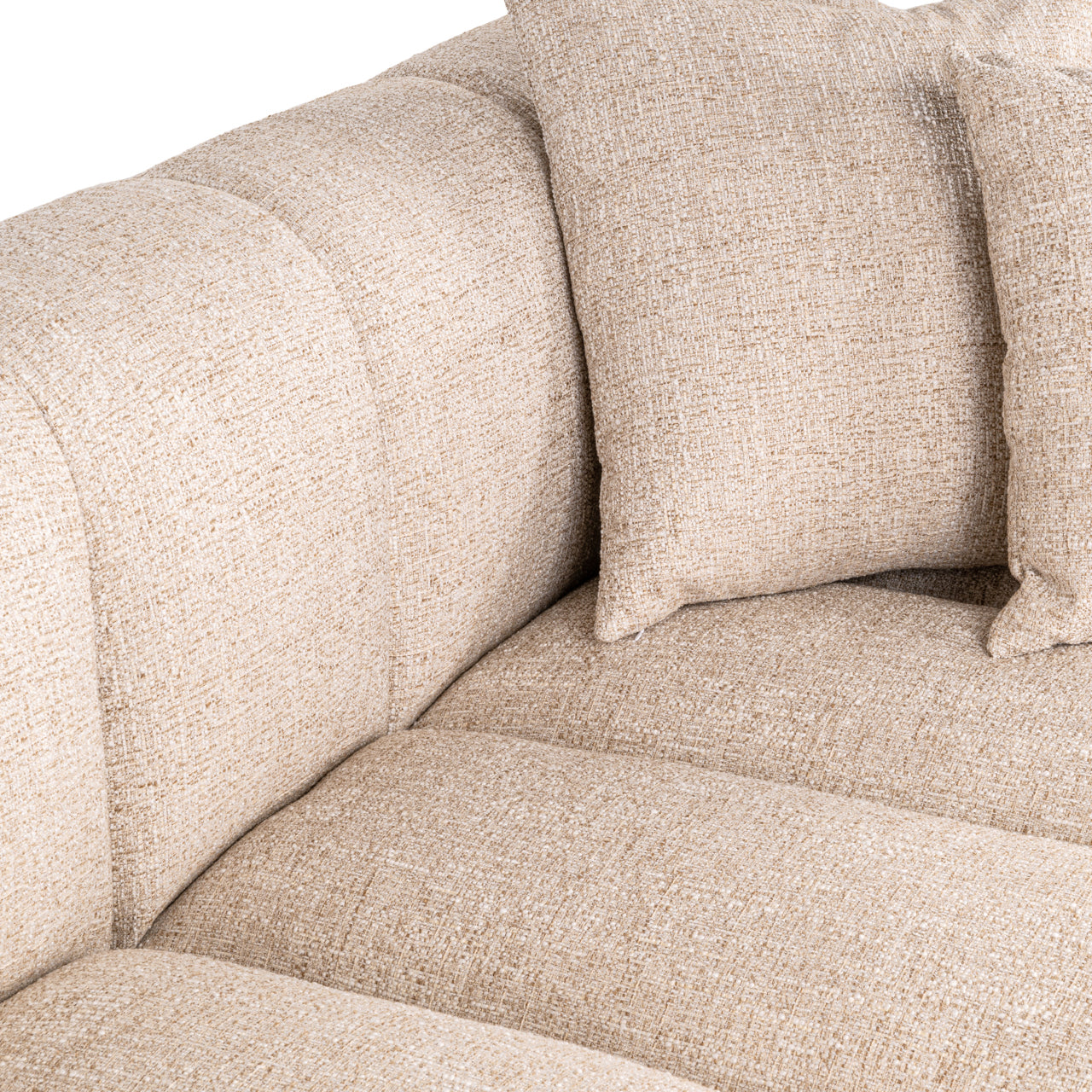 Extra-long beige luxury sofa with channel tufting
