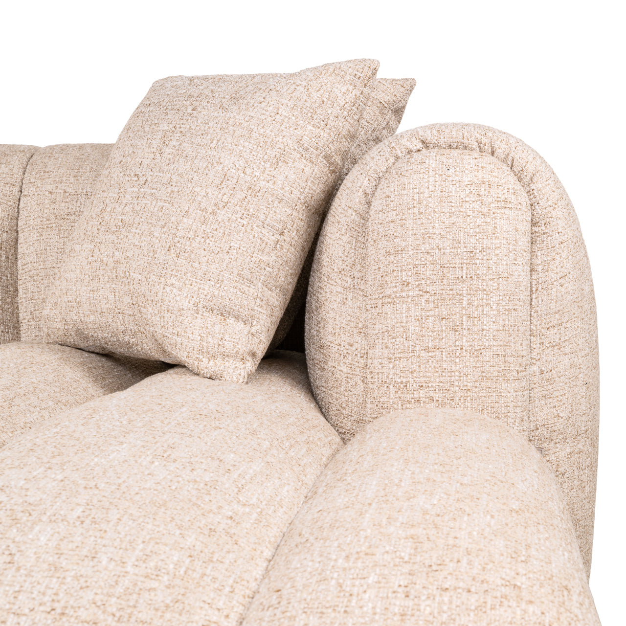 Extra-long beige luxury sofa with channel tufting