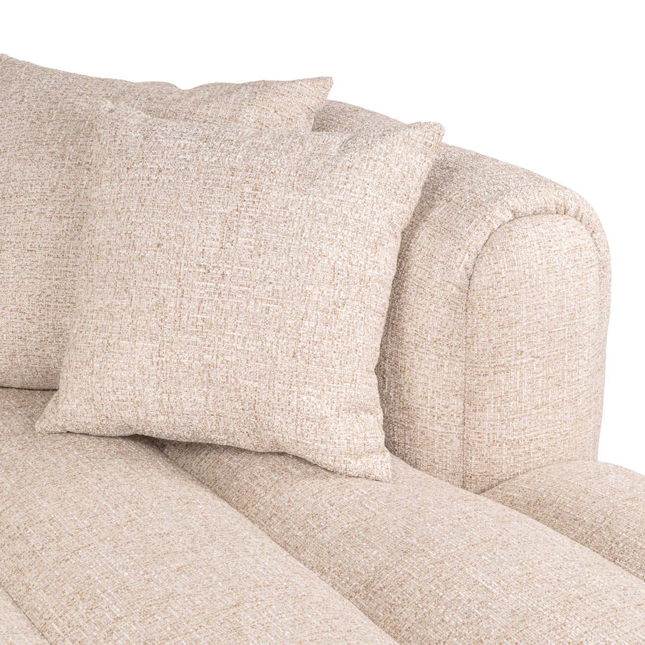Extra-long beige luxury sofa with channel tufting
