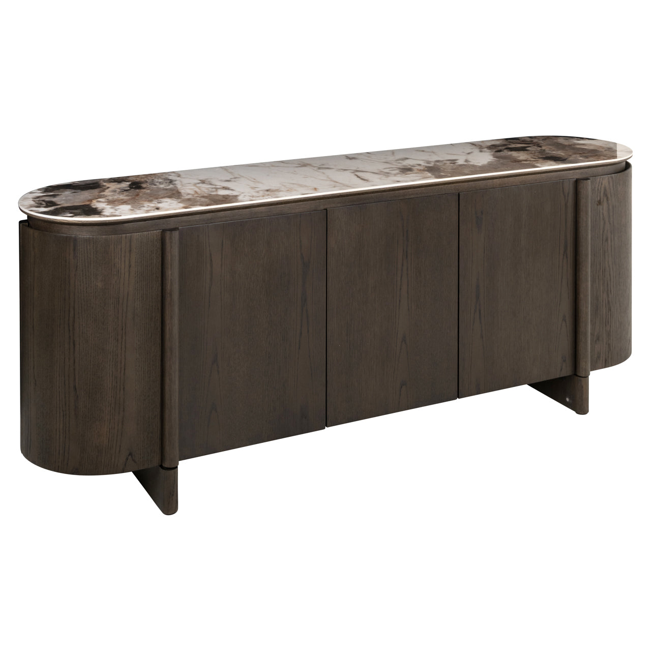 Dark Oak Sideboard with Ceramic Top – Modern Brown Storage Cabinet