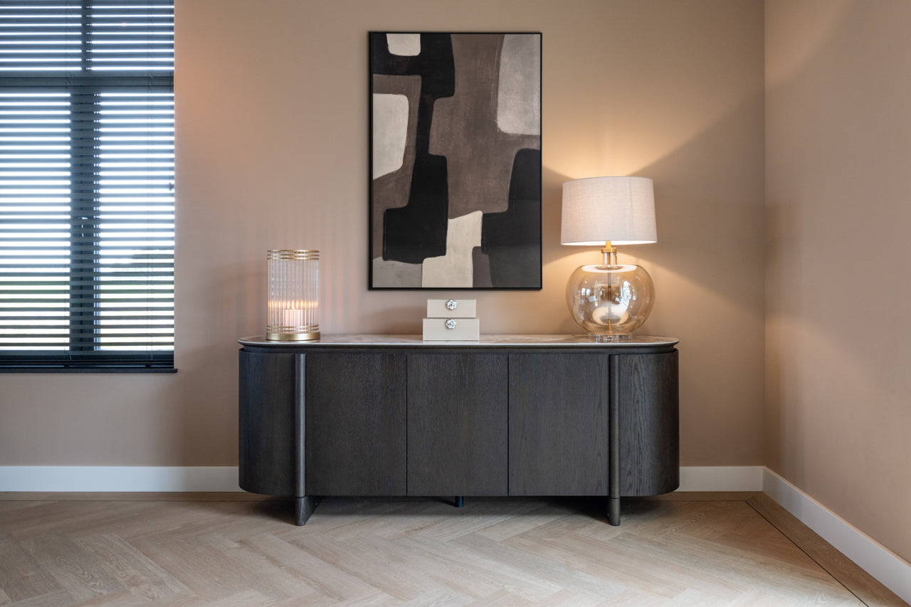 Dark Oak Sideboard with Ceramic Top – Modern Brown Storage Cabinet
