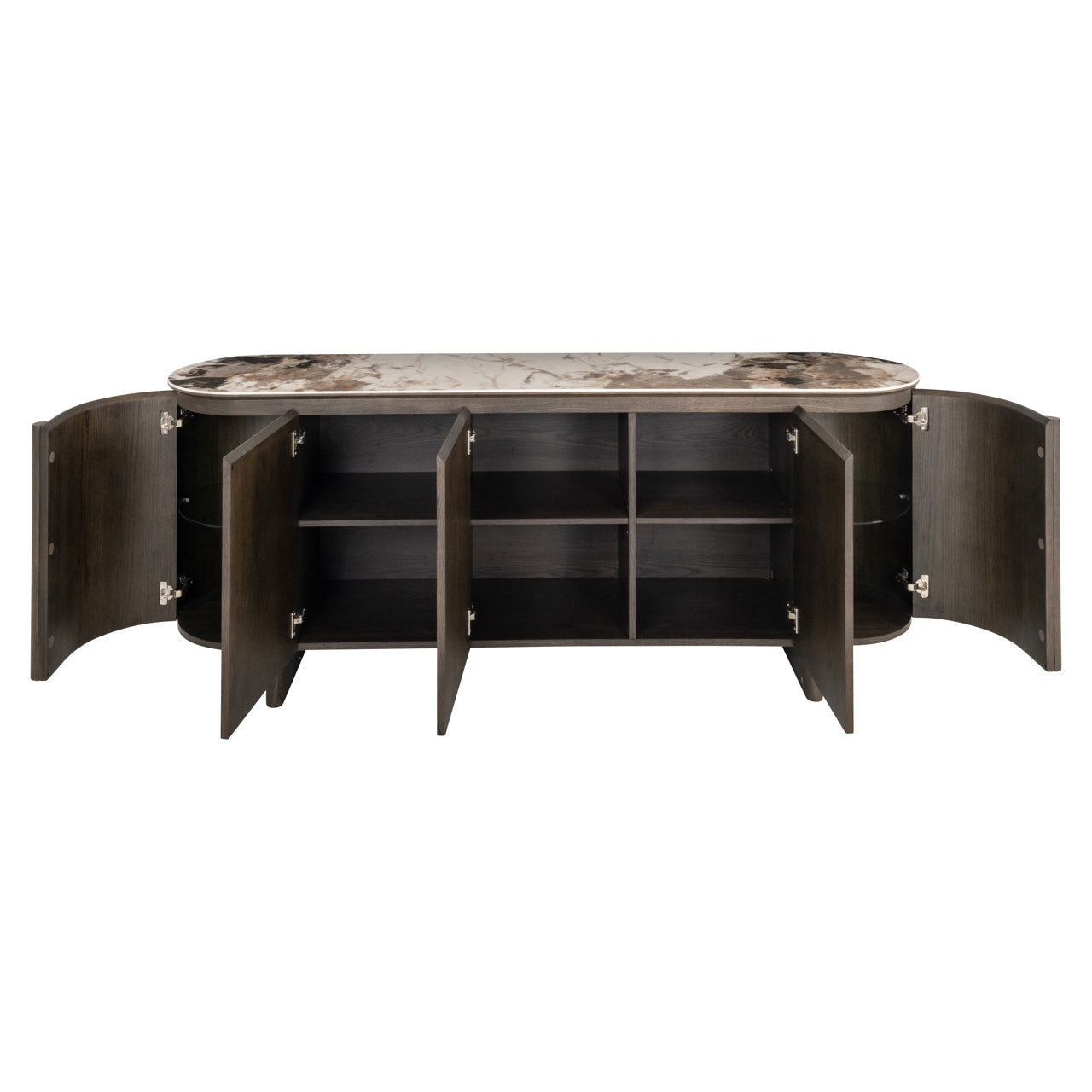 Dark Oak Sideboard with Ceramic Top – Modern Brown Storage Cabinet