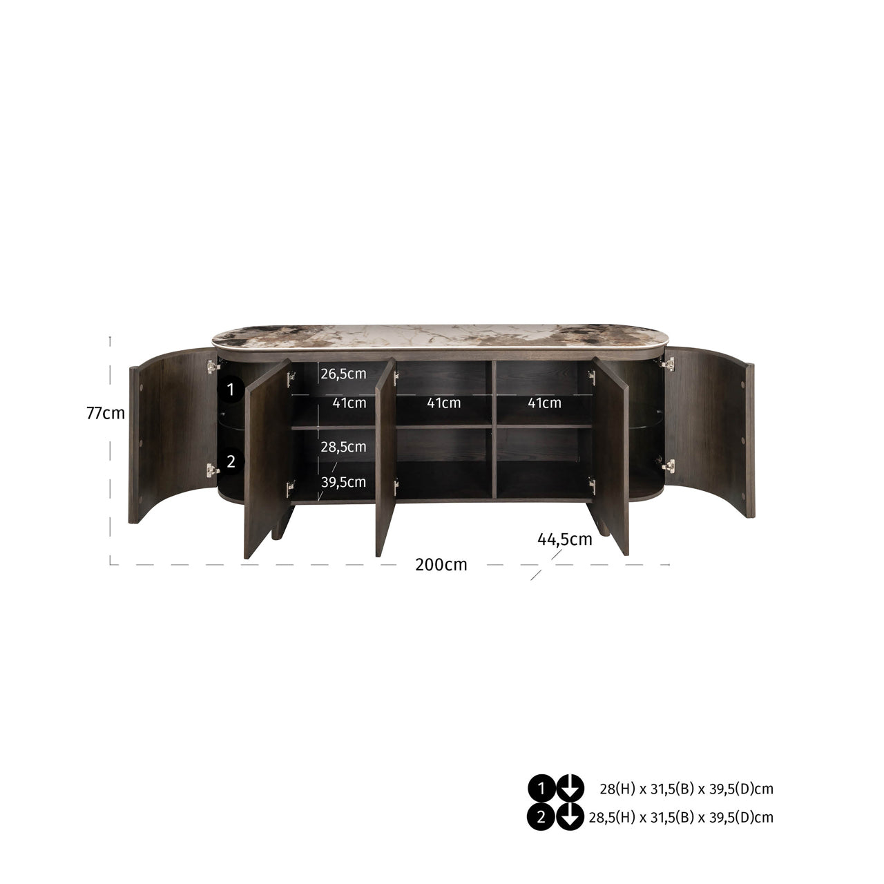 Dark Oak Sideboard with Ceramic Top – Modern Brown Storage Cabinet