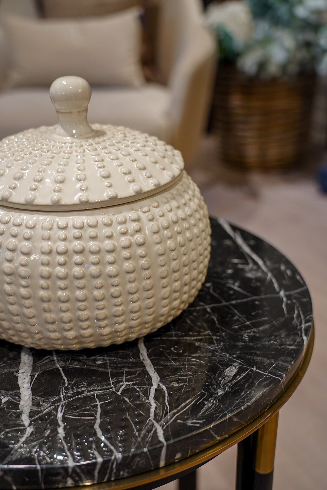 Large white lidded jar