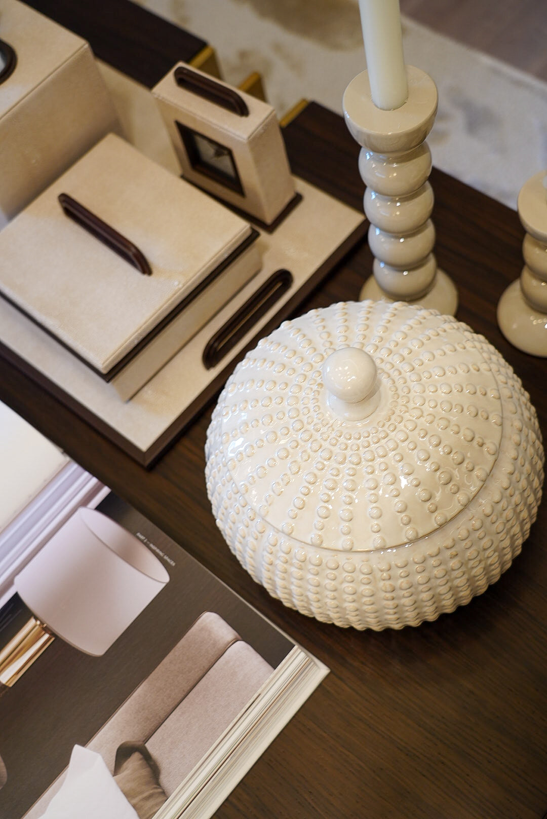 Large white lidded jar