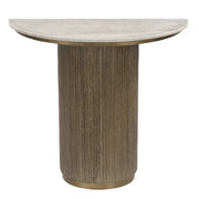 Lorient console table with curved stone top and fluted wood base”