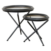 Set of black mirror topped nesting tables 