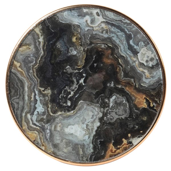 Set of 4 Black Marble Effect Coasters with Holder