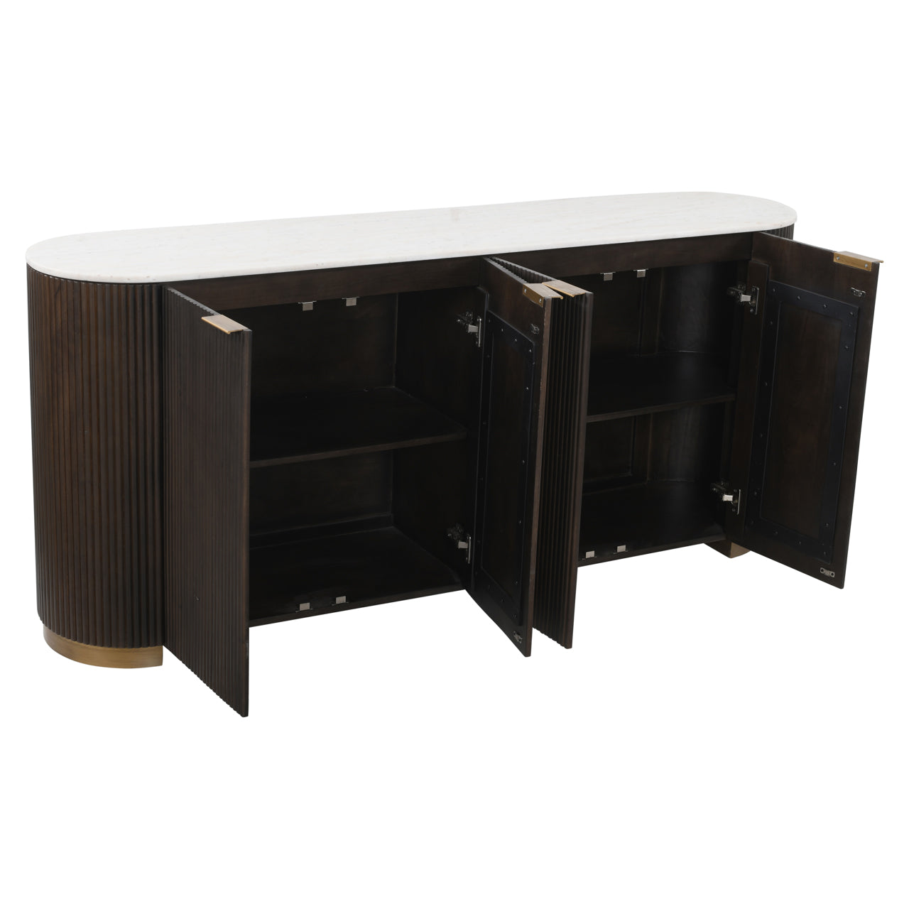 Dark Wood Fluted Sideboard with Marble Top – Modern Storage Cabinet