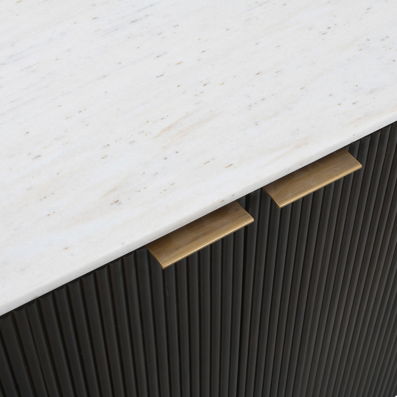 Dark Wood Fluted Sideboard with Marble Top – Modern Storage Cabinet