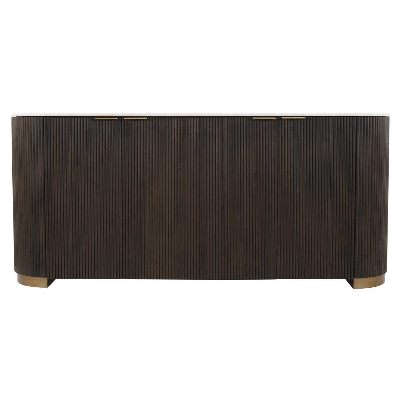 Dark Wood Fluted Sideboard with Marble Top – Modern Storage Cabinet