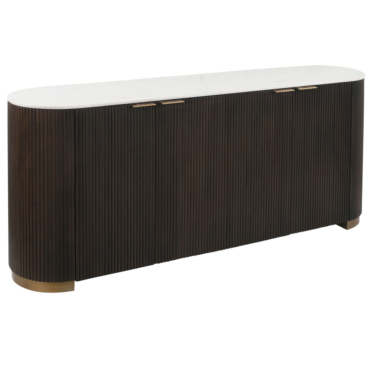 Dark Wood Fluted Sideboard with Marble Top – Modern Storage Cabinet