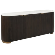 Dark Wood Fluted Sideboard with Marble Top – Modern Storage Cabinet