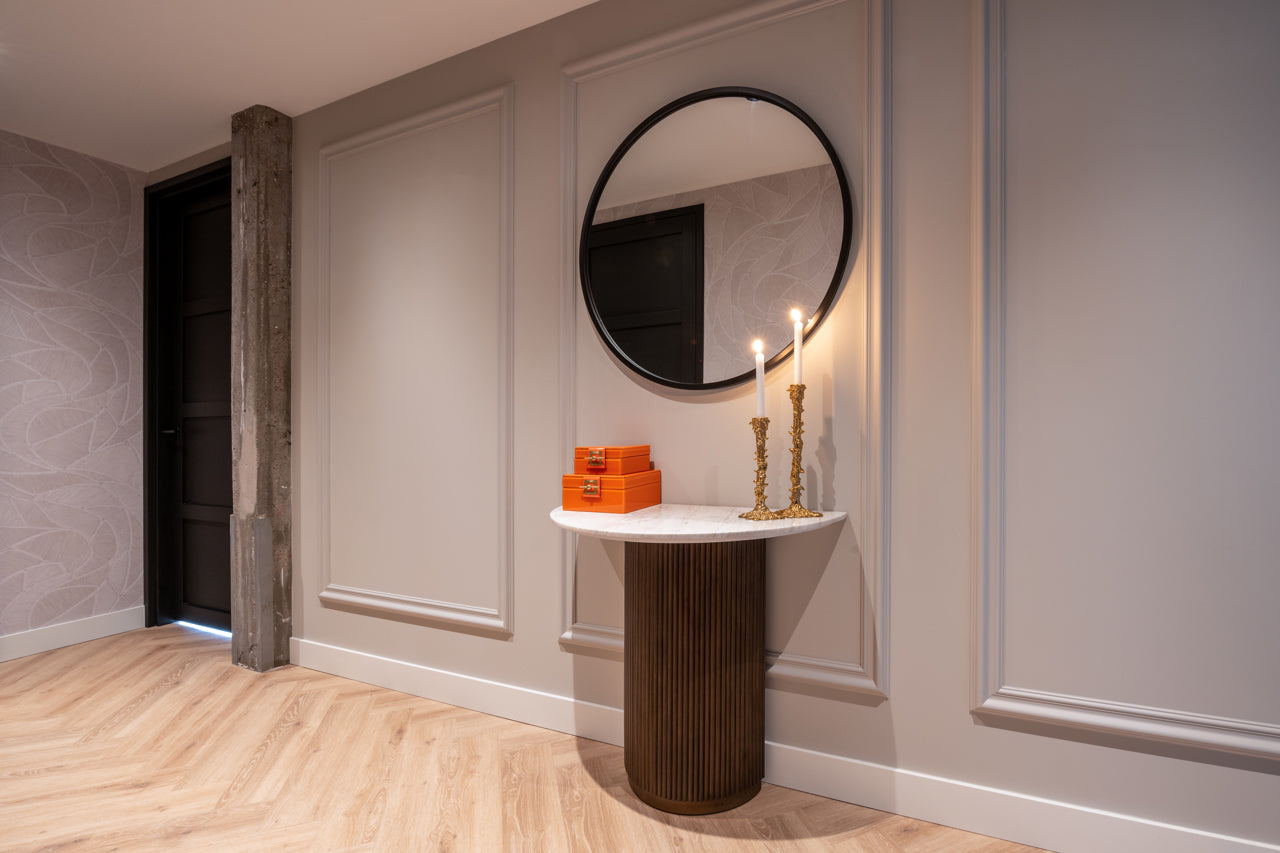 Luxury marble console table dark wood base hallway furniture