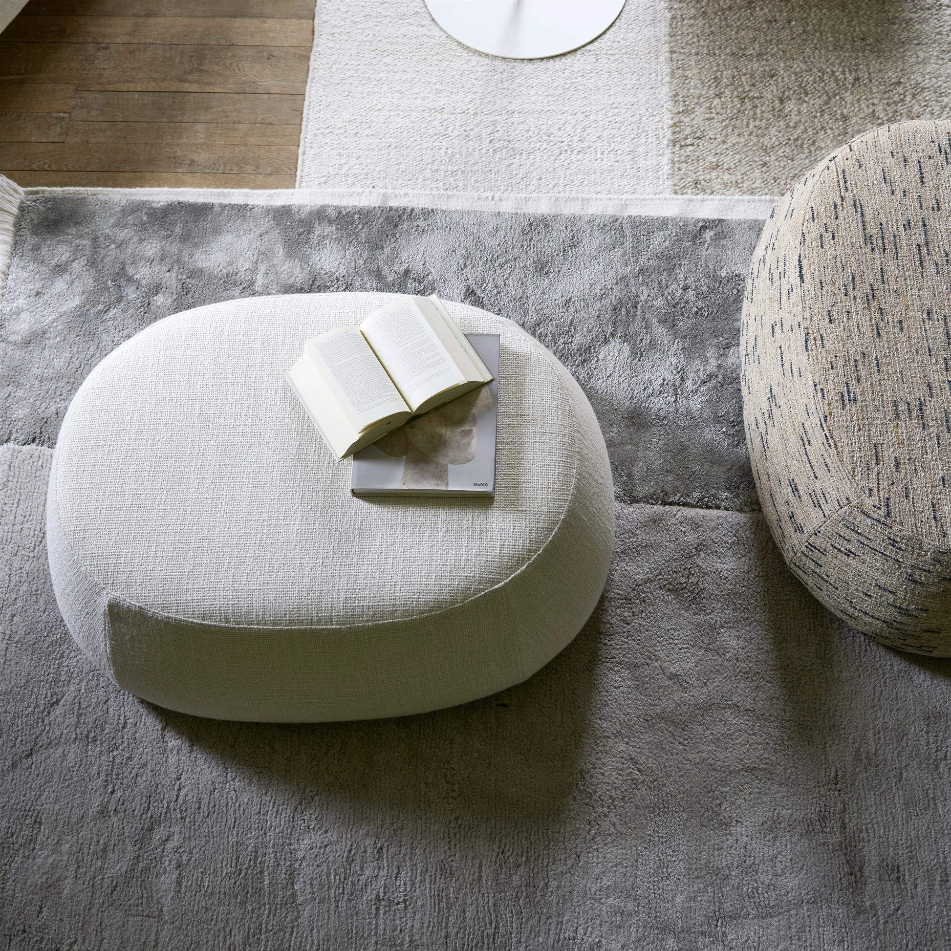 Grey Plush rug with trim