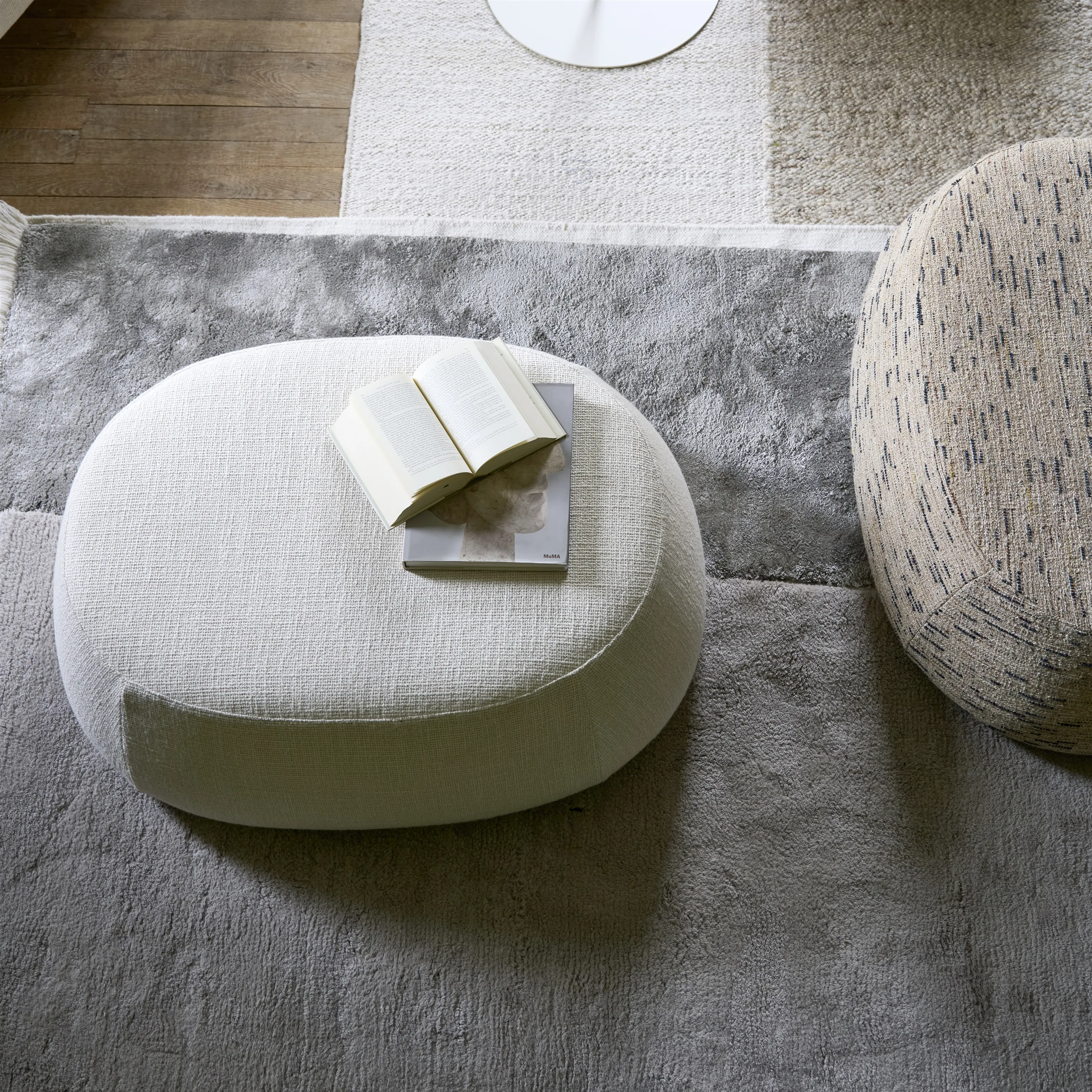 Grey Plush rug with trim