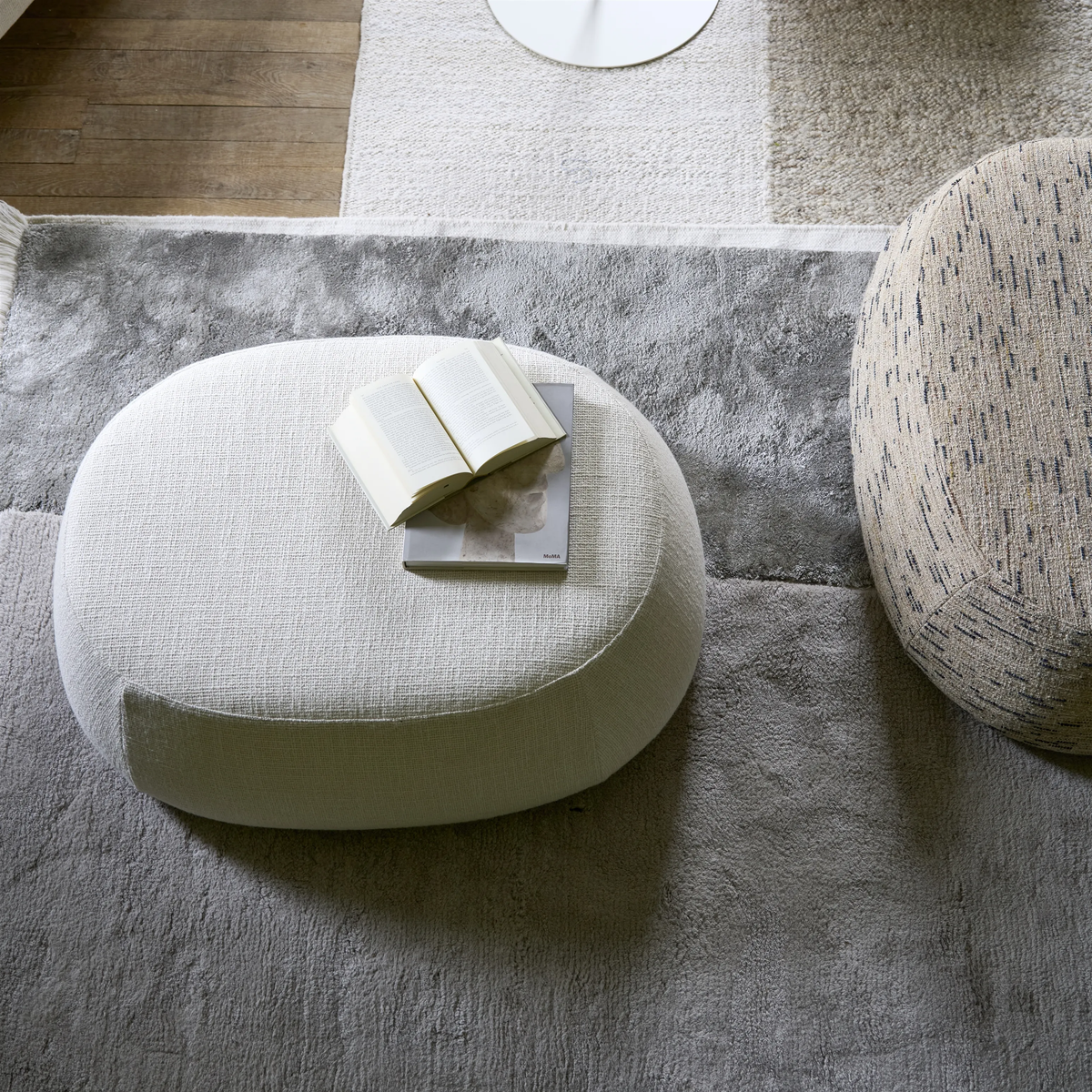 Grey Plush rug with trim