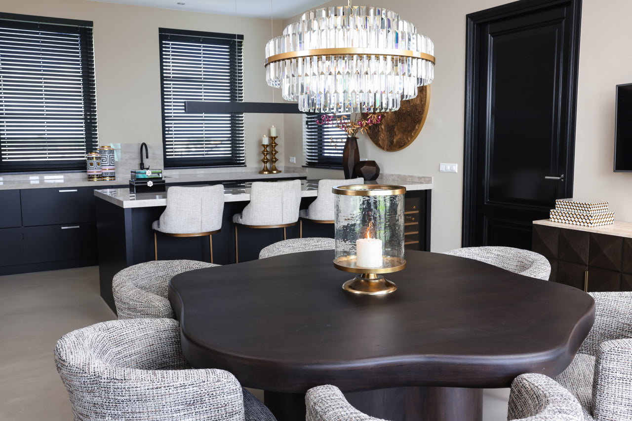 Upholstered bar stool set with warm metal base