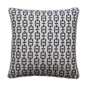 Sophie Paterson Burlington Navy designer cushion with woven chain link pattern and ecru piping