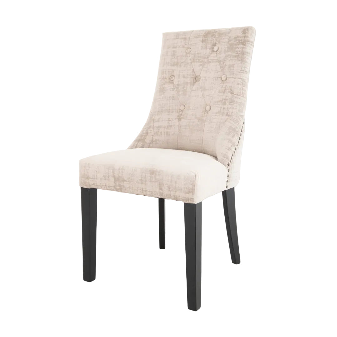 Modern beige dining chair with fabric upholstery