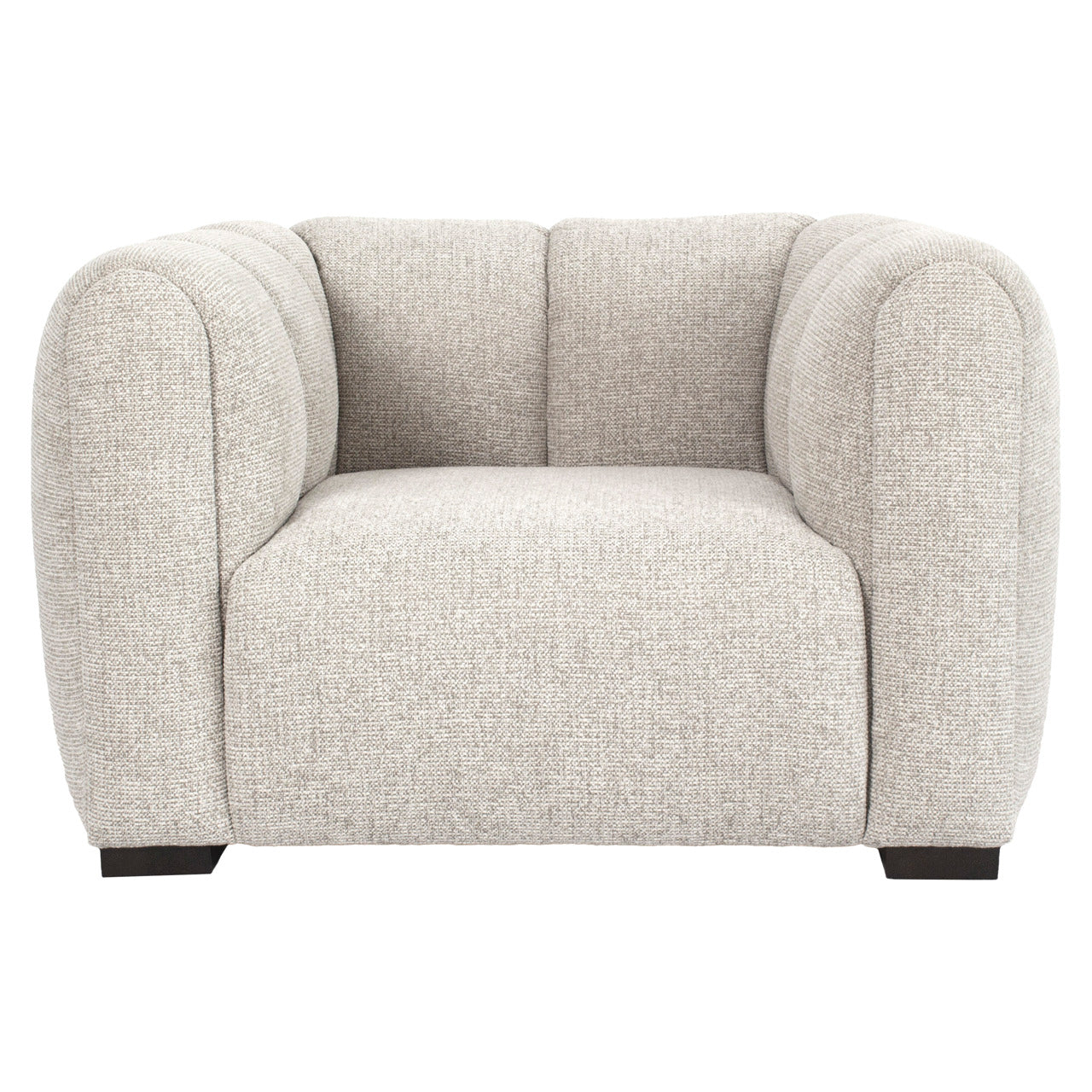 Beige upholstered accent chair with rounded arms
