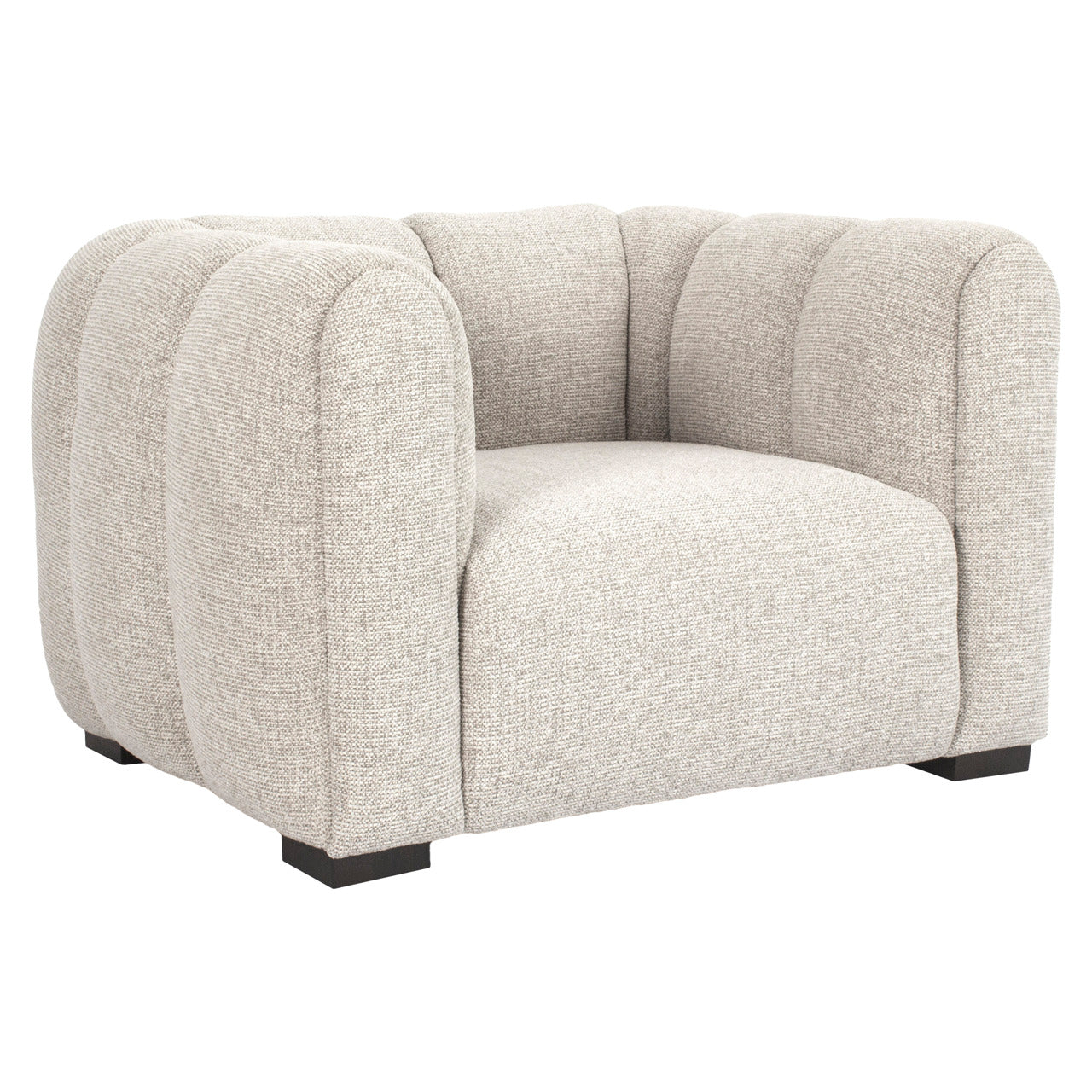Beige upholstered accent chair with rounded arms