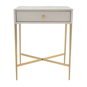 Grey side table with drawer and gold metal frame