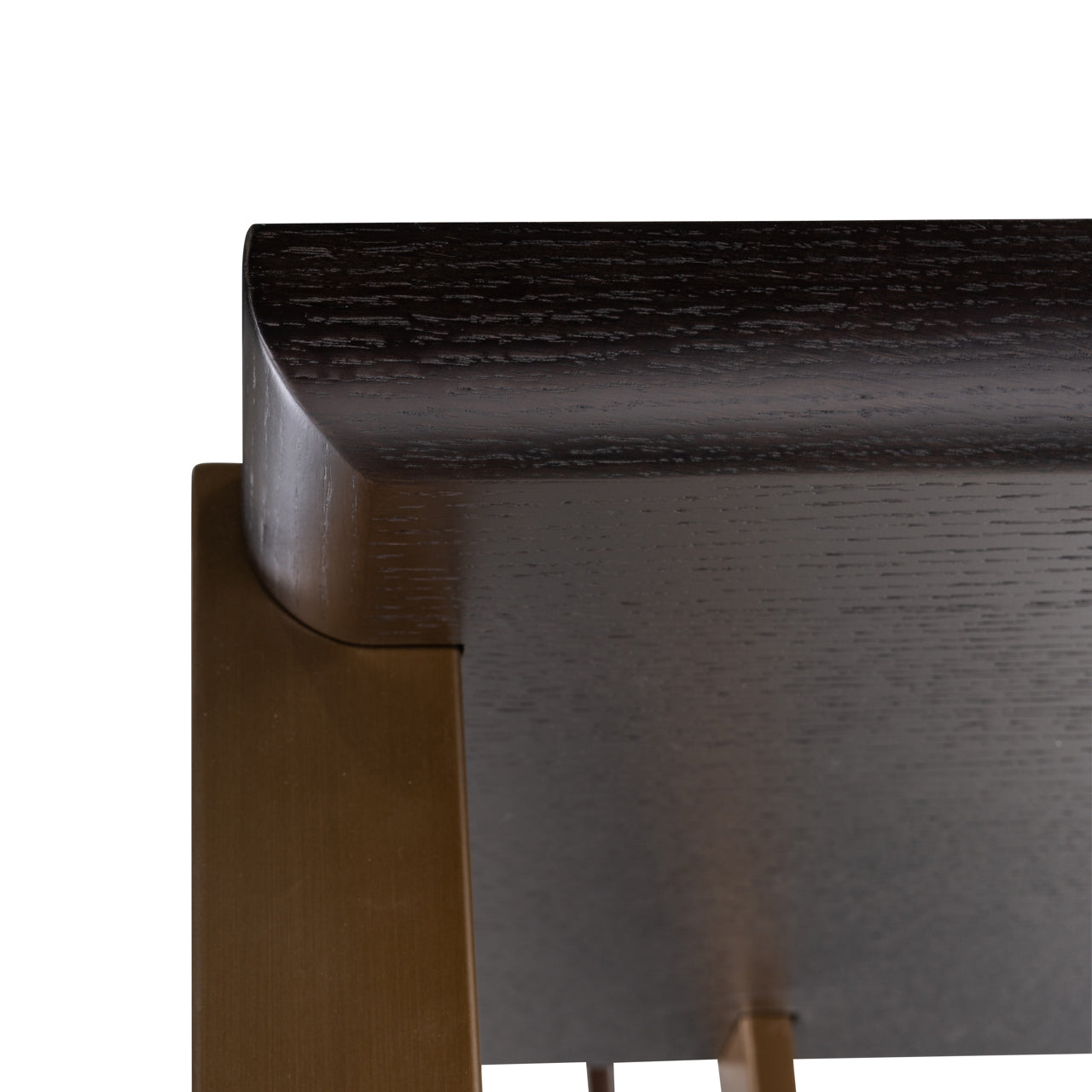 Modern wall shelving unit with mirror back gold frame and dark wood shelves