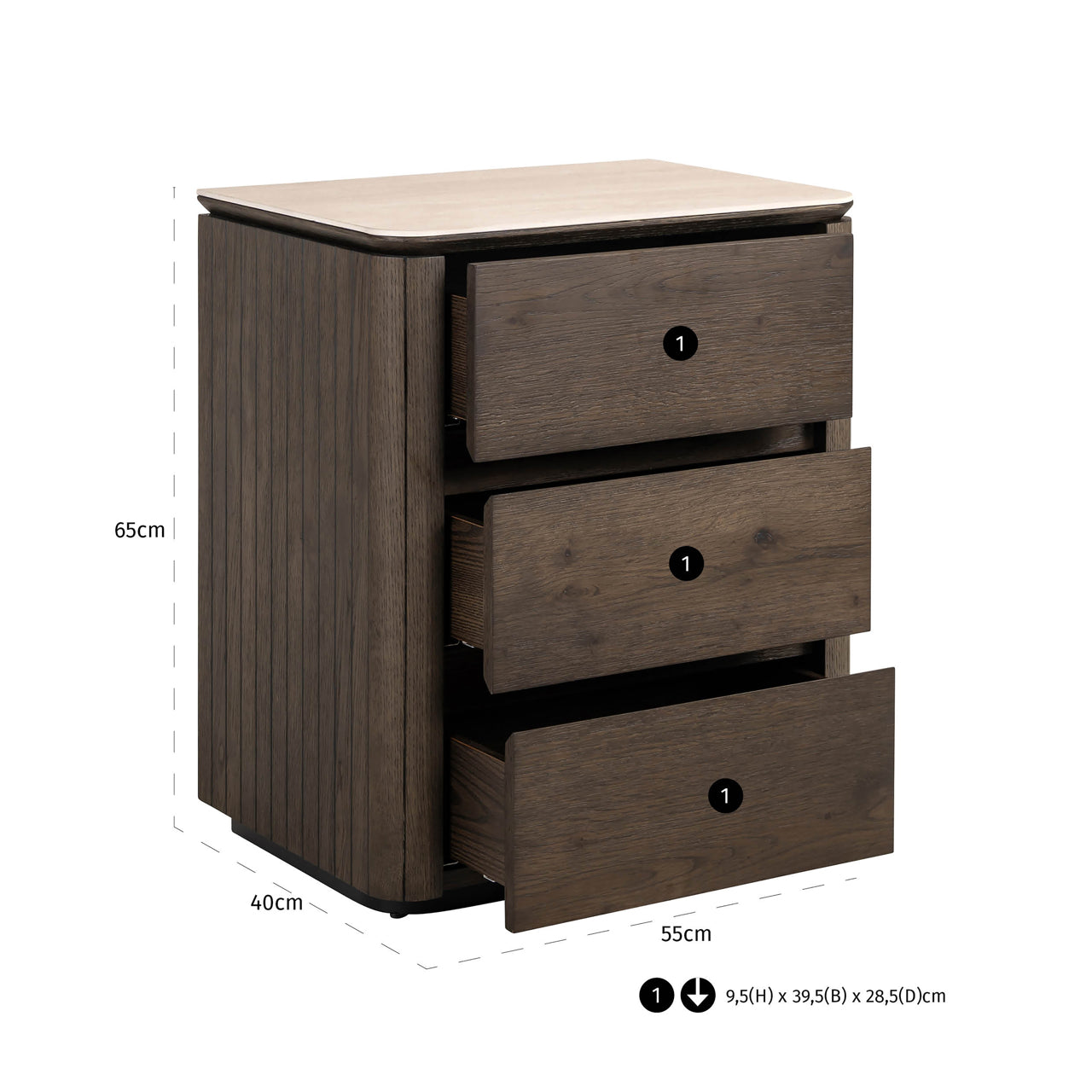 Ritz Bedside Table in Brown Wood