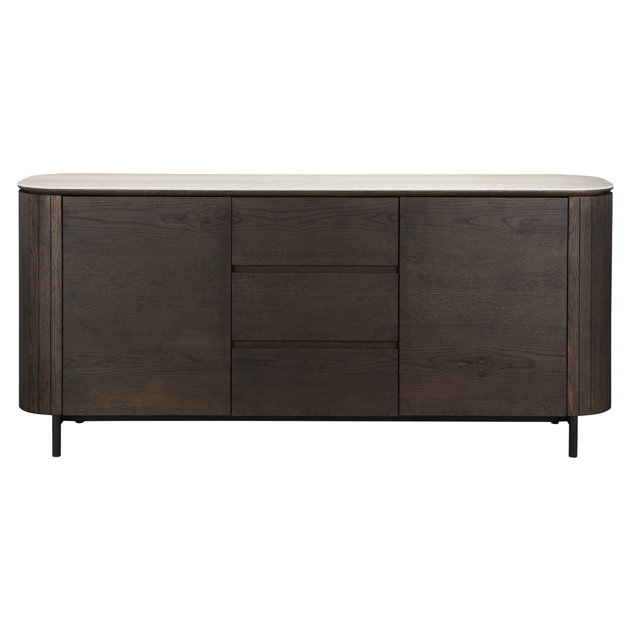 Dark Wood Sideboard with Travertine Top – Modern Storage Cabinet