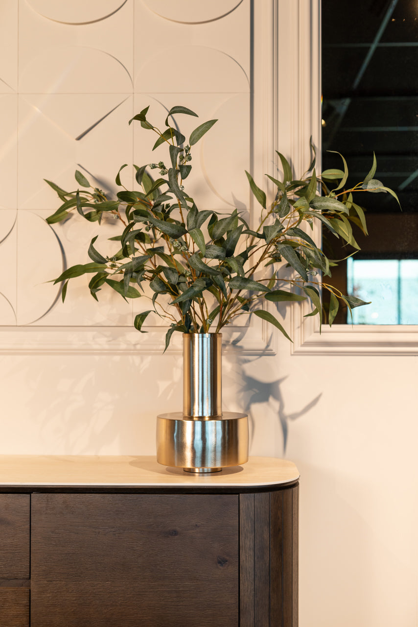 Dark Wood Sideboard with Travertine Top – Modern Storage Cabinet