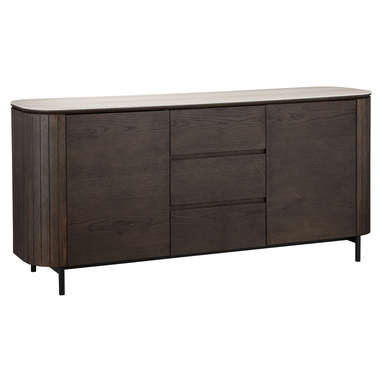 Dark Wood Sideboard with Travertine Top – Modern Storage Cabinet