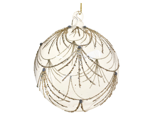 Glass ball clear champagne glitter deco 12cm