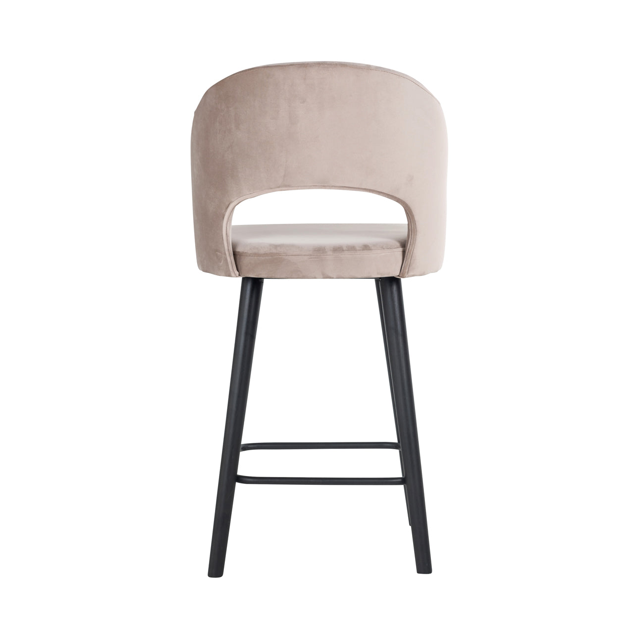 Modern khaki velvet bar stool with curved back and metal legs