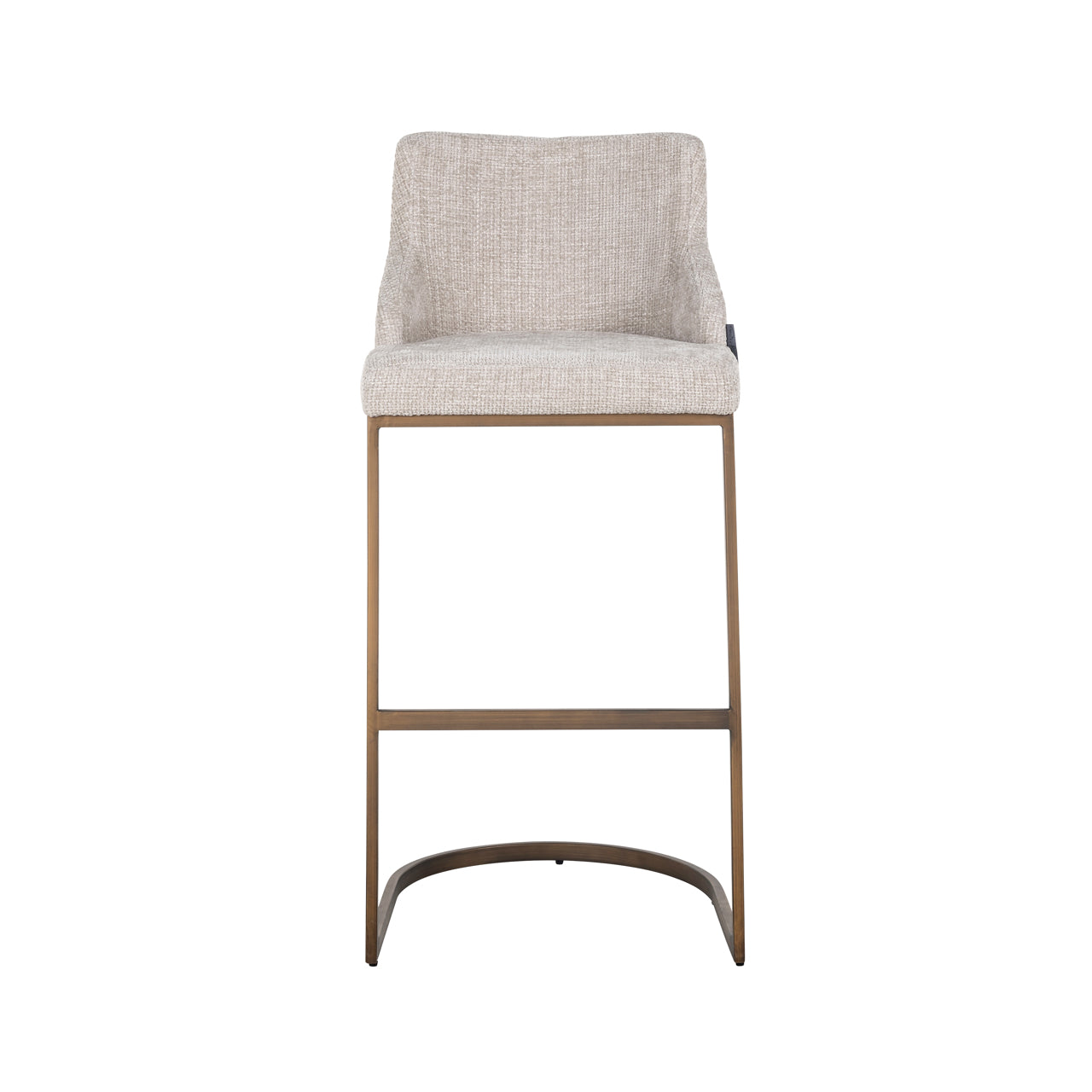Upholstered bar stool set with warm metal base
