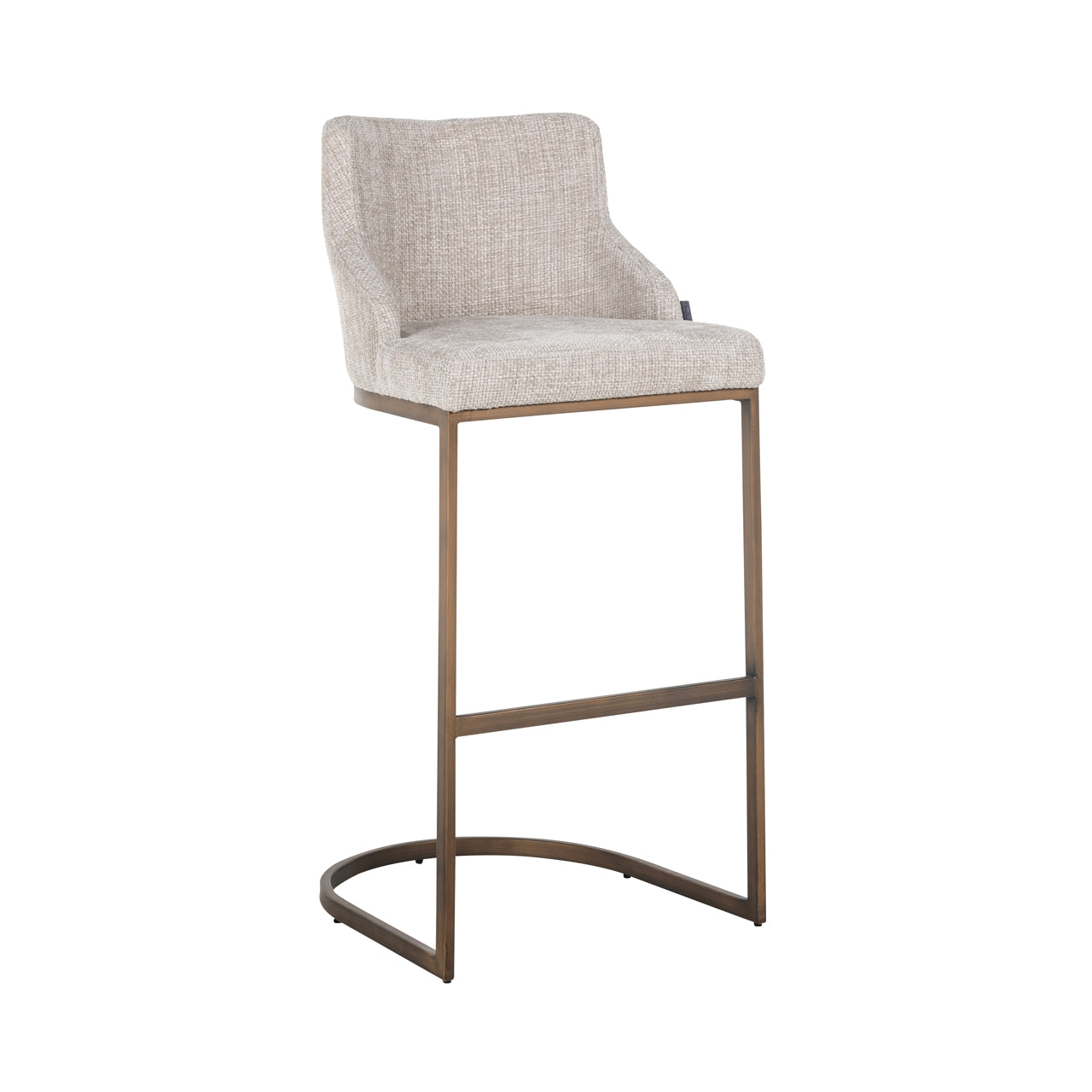 Upholstered bar stool set with warm metal base