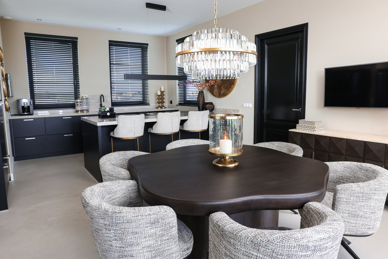 Upholstered bar stool set with warm metal base