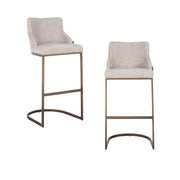Upholstered bar stool set with warm metal base