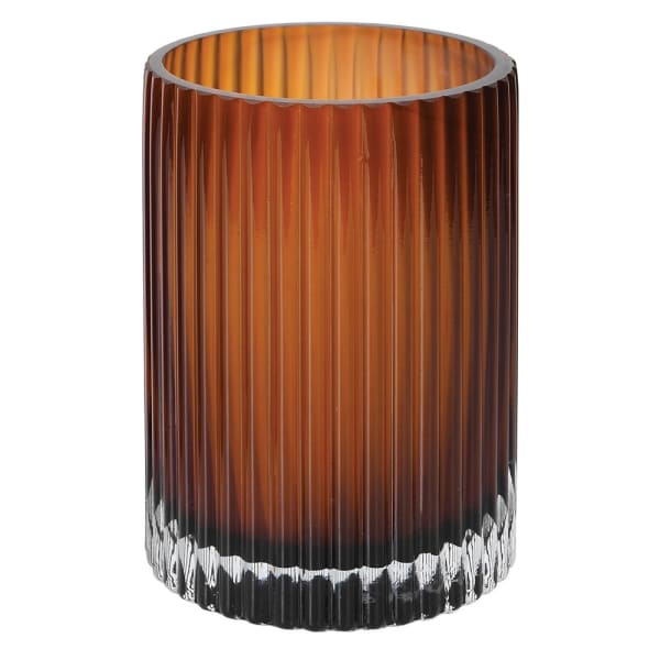 Small Smoked Amber Ribbed Vase