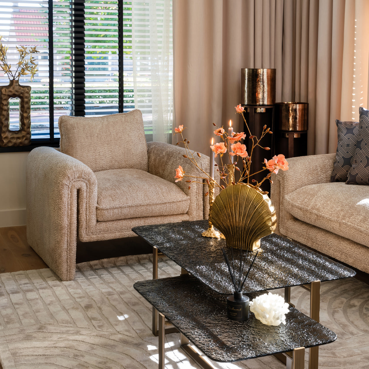 Dark nesting coffee tables with metal legs
