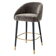 Luxury grey upholstered bar stool with curved backrest
