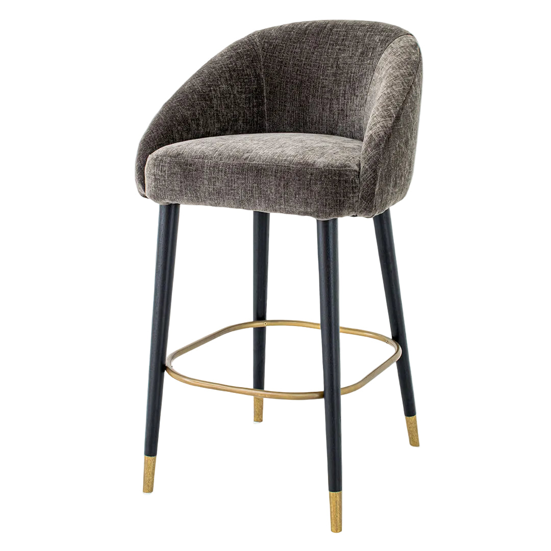 Luxury grey upholstered bar stool with curved backrest