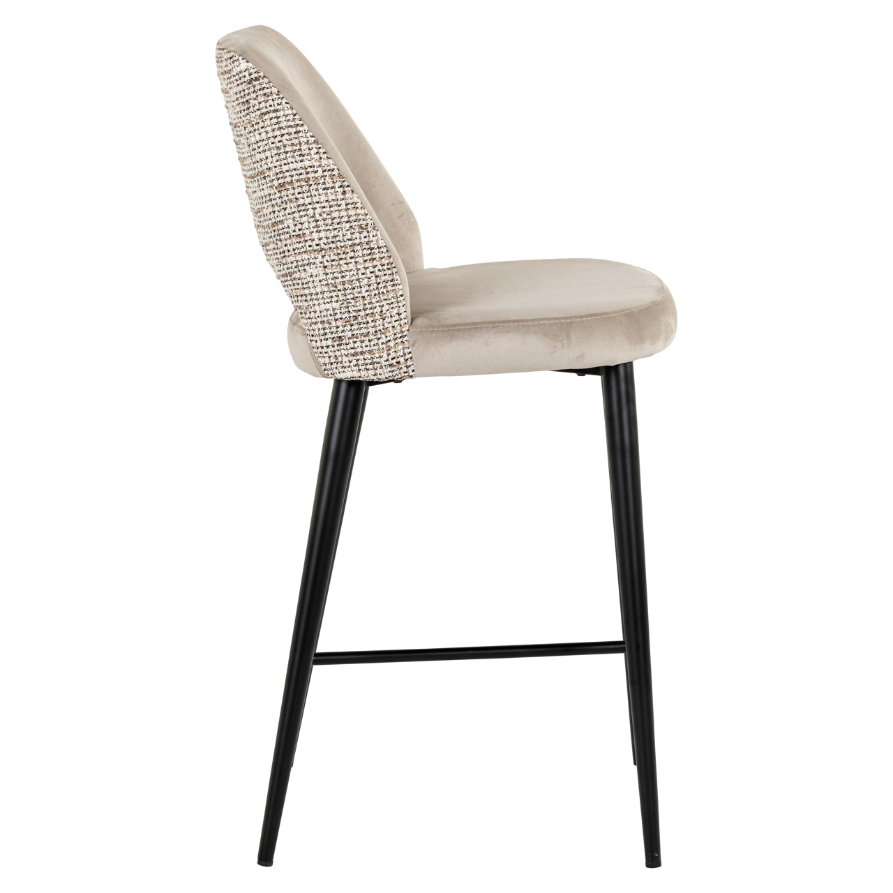 Upholstered Counter Stool in Taupe with Black Metal Legs