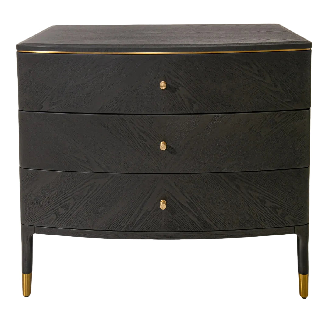 Dark grey 3 drawer chest of drawers with brass handles