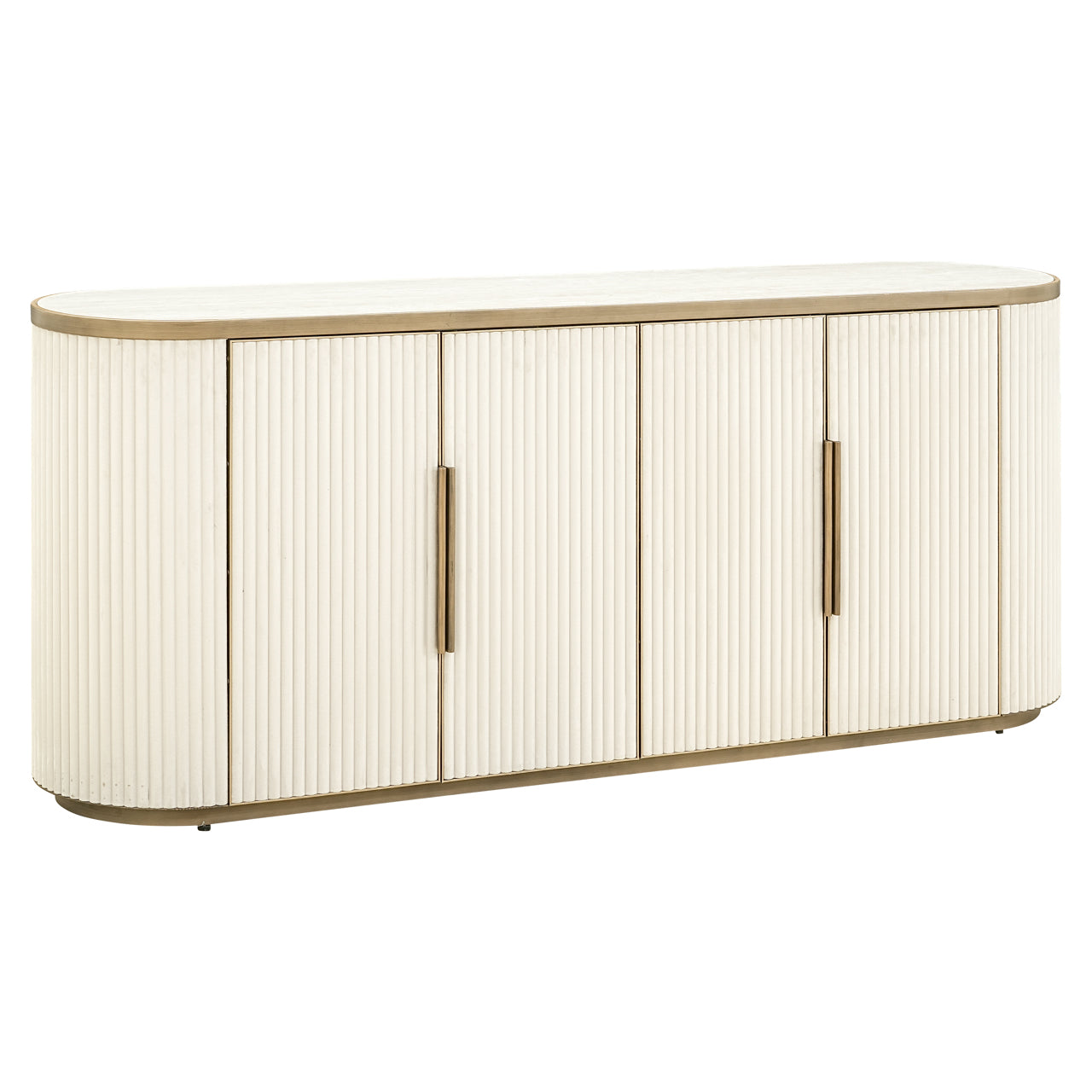 Cream Textured Sideboard with Ceramic Top – Modern Luxe Storage Cabinet with Gold Handles