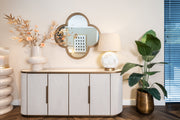Cream Textured Sideboard with Ceramic Top – Modern Luxe Storage Cabinet with Gold Handles