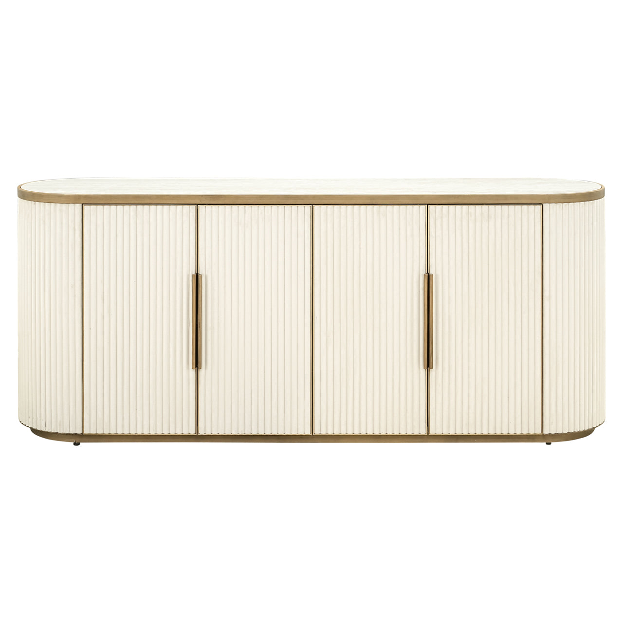Cream Textured Sideboard with Ceramic Top – Modern Luxe Storage Cabinet with Gold Handles