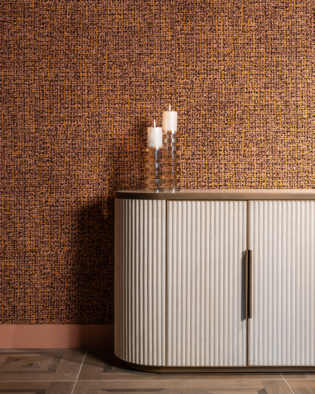 Cream Textured Sideboard with Ceramic Top – Modern Luxe Storage Cabinet with Gold Handles