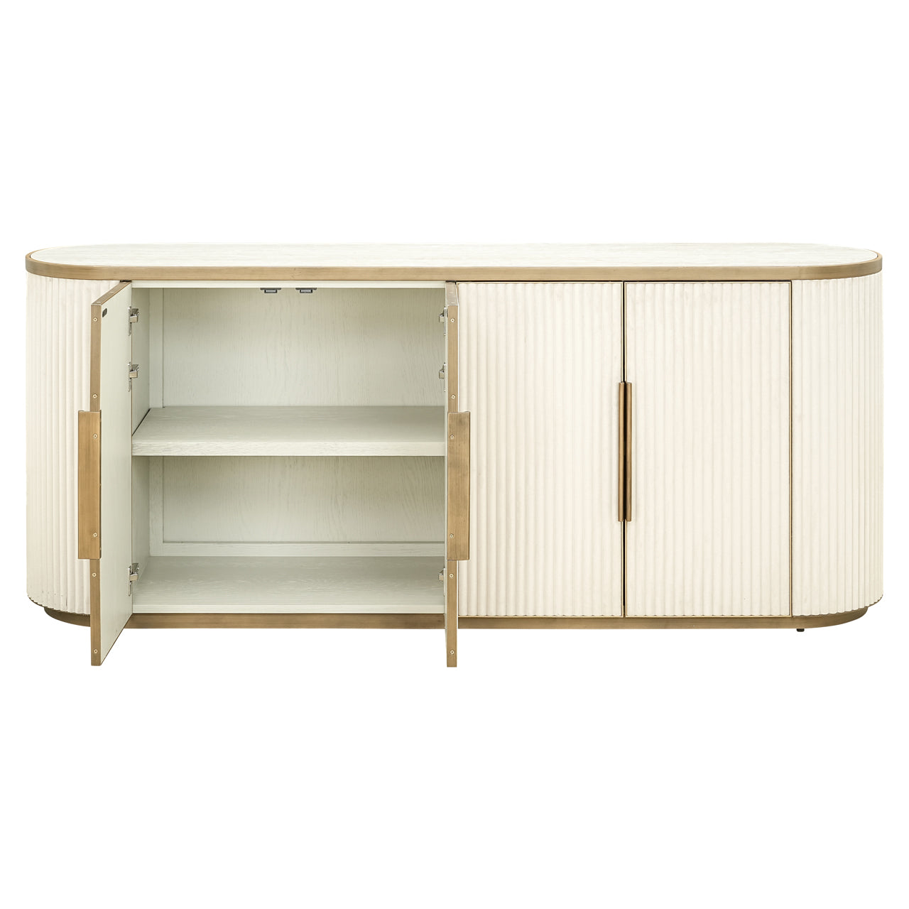 Cream Textured Sideboard with Ceramic Top – Modern Luxe Storage Cabinet with Gold Handles