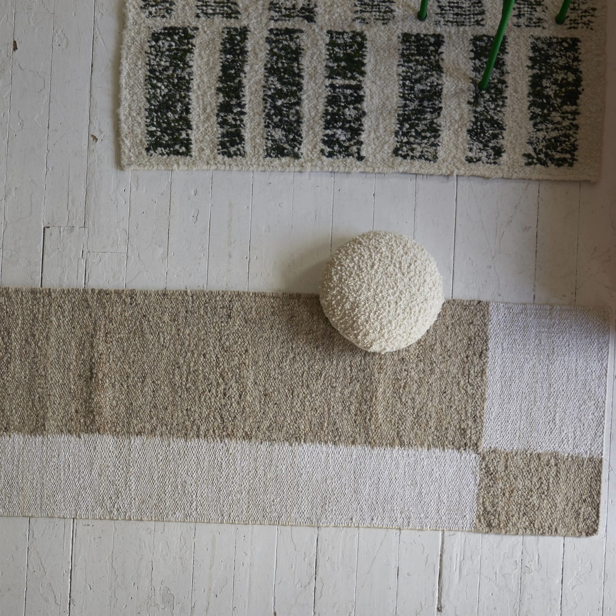 Handwoven Vilette Alabaster Rug with textured neutral colour-block pattern